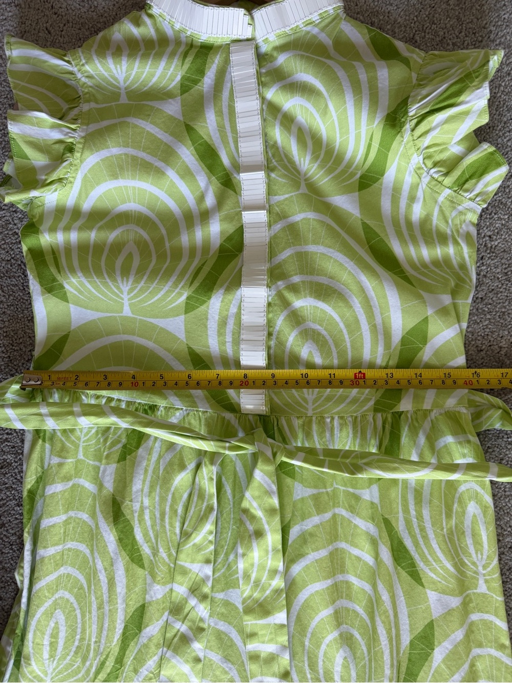 Sheridan French Lime Green White Print Maxi Dress XS Flutter Sleeve Belted - Picture 12 of 13